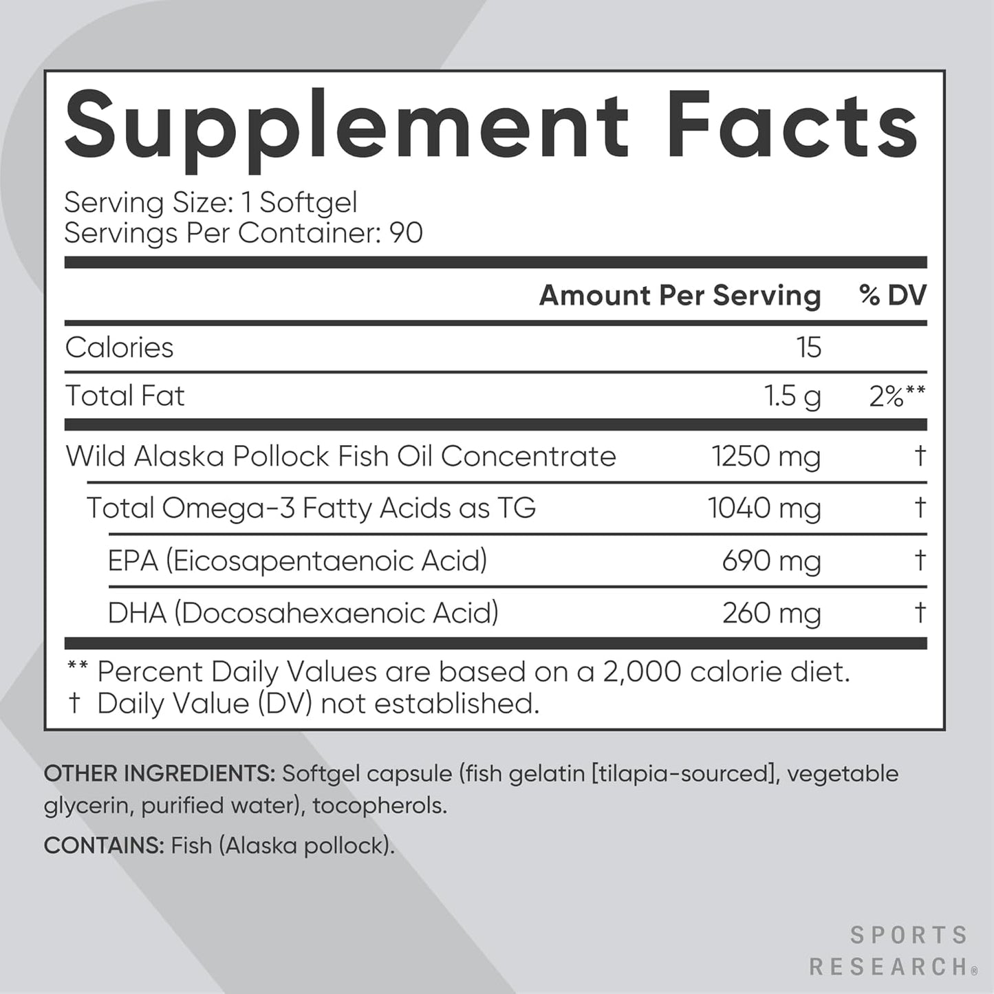 Omega-3 Fish Oil from Wild Alaska Pollock 1250 mg, 90 ct