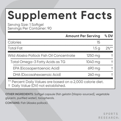 Omega-3 Fish Oil from Wild Alaska Pollock 1250 mg, 90 ct